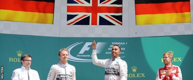 Lewis Hamilton, Nico Rosberg and Sebastian Vettel