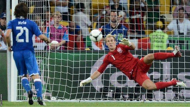 Andrea Pirlo scores past Joe Hart