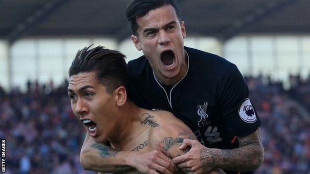 Liverpool forwards Philippe Coutinho and Roberto Firmino