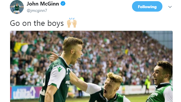 John McGinn tweets about Hibernian's win over Asteras Tripolis