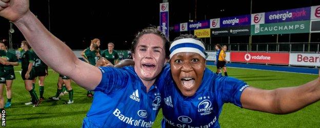 Jennie Finlay and Linda Djougang celebrate