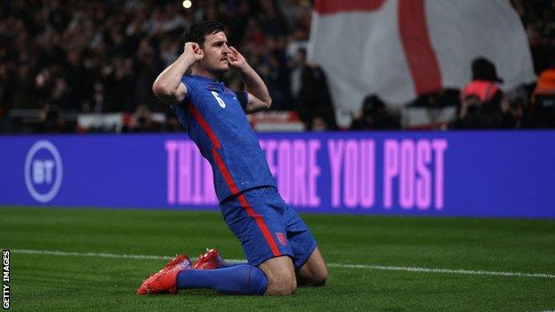 Harry Maguire celebrates his goal against Andorra