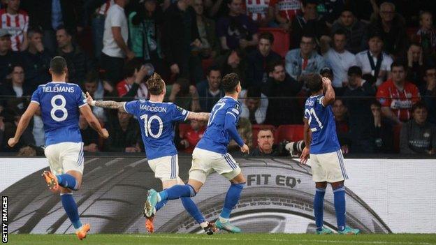 Ricardo Pereira scored his first goal in European competition for Leicester
