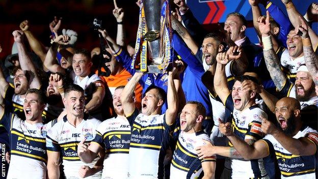 Leeds Rhinos celebrate winning the 2017 Super League Grand Final