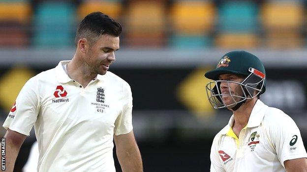 England bowler James Anderson (left) and Australia opener David Warner