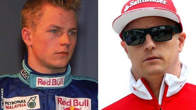 Kimi Raikkonen in 2001 and 2016