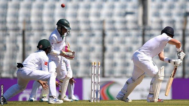 Ben Duckett is bowled for 14 in the first innings