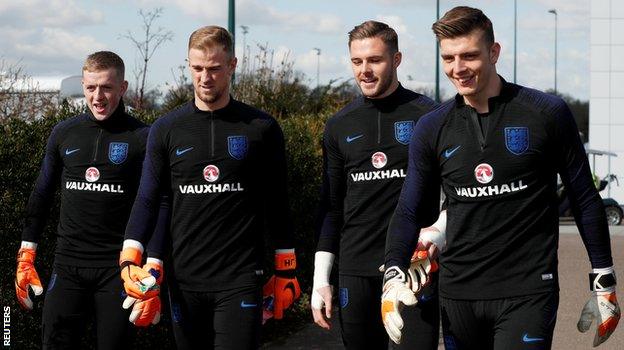 England goalkeepers - Jordan Pickford, Joe Hart, Jack Butland and Nick Pope