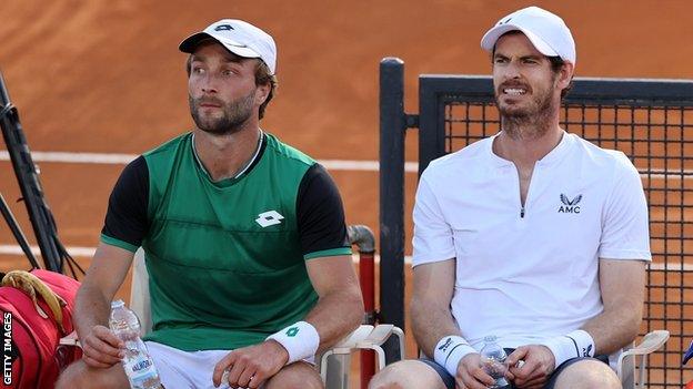 Liam Broady and Andy Murray during the Italian Open