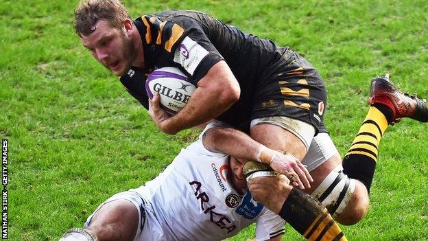 England's Joe Launchbury played the first hour in Wasps' home defeat by Bordeaux at the Ricoh Arena