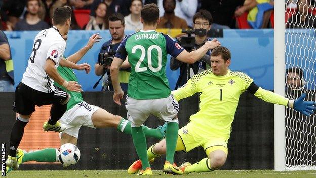 Michael McGovern playing for Northern Ireland against Germany