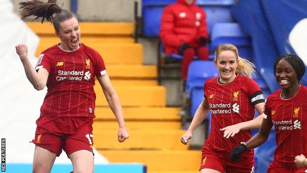 Liverpool celebrate a goal in WSL