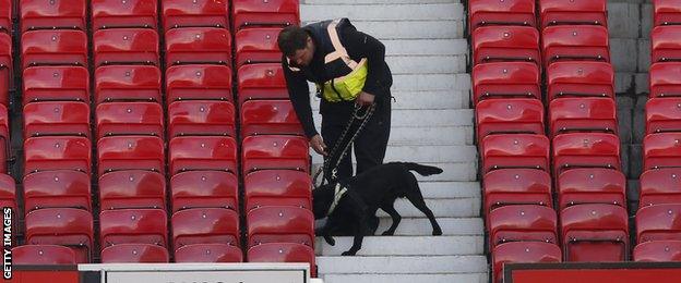 Old Trafford and a sniffer dog