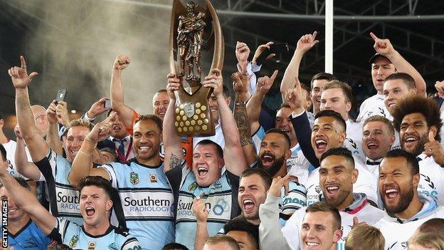 Cronulla Sharks celebrate their NRL premiership win