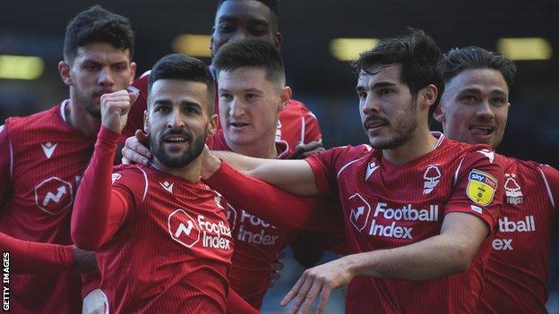 Nottingham Forest players celebrate goal