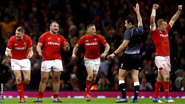 Wales celebrate their win over Australia