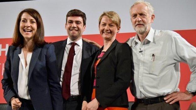 Liz Kendall, Andy Burnham, Yvette Cooper and Jeremy Corbyn