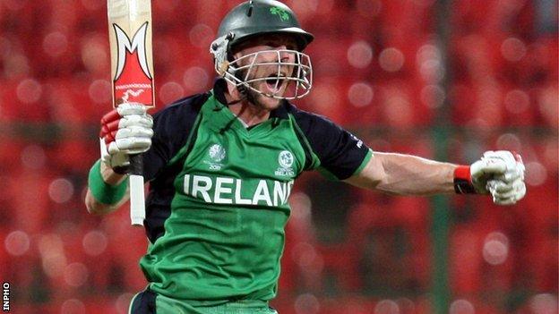 John Mooney celebrates hitting the winning against England in the 2011 World Cup