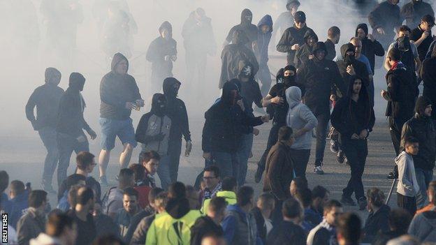Fans outside the stadium in Lyon