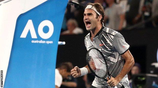 Roger Federer celebrates 2017 Australian Open win