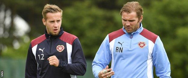 Billy King and Hearts head coach Robbie Neilson