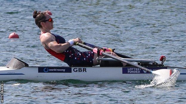 Great Britain's Lauren Rowles in the Rowing World Cup event in Belgrade