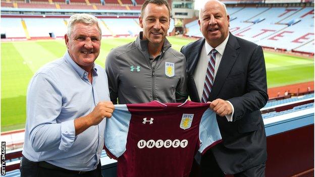 (left to right) Aston Villa manager Steve Bruce, defender John Terry and former chief executive Keith Wyness