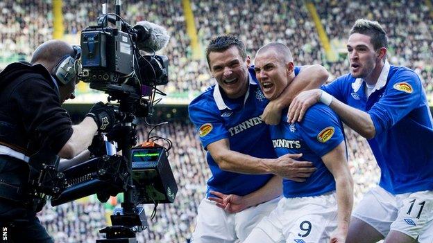 Kenny Miller celebrates scoring for Rangers against Celtic in a 3-1 league win in 2010