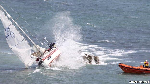 Yacht aground off Ventnor