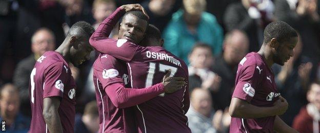 Hearts players celebrating