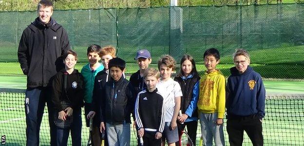 Coach John Heppell and kids at Durham Archery Lawn Tennis Club