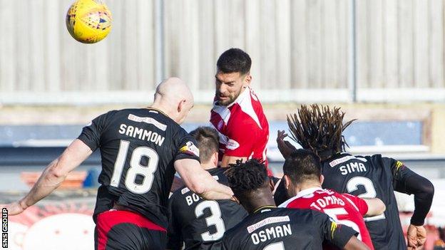 Antonio Rojano heads Hamilton level from a corner kick