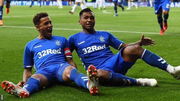 Rangers captain James Tavernier and striker Alfredo Morelos celebrate