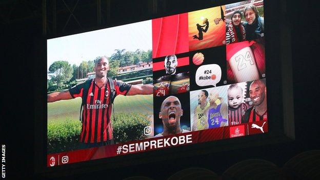 A screen at San Siro remembered Kobe Bryant before the game