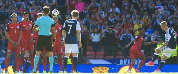 Leigh Griffiths scores against England