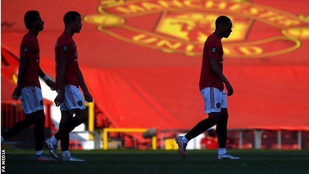 Manchester United's Marcus Rashford, Mason Greenwood and Anthony Martial at Old Trafford