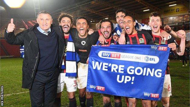 Blackburn Rovers celebrate promotion back to the Championship