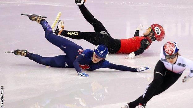 Elise Christie falls during the 1500m short-track final