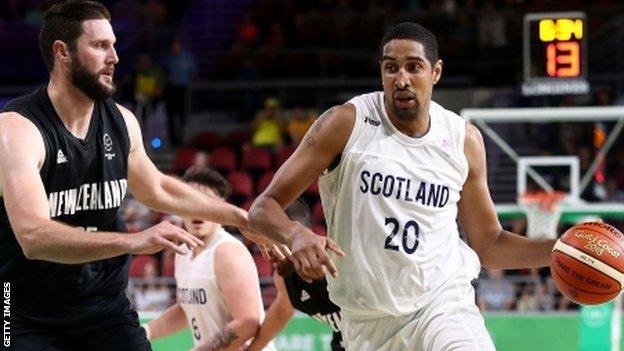 Scotland captain Kieron Achara in action during their basketball semi-final against New Zealand