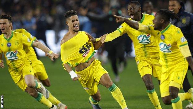 Nantes celebrating Ludovic Blas' goal