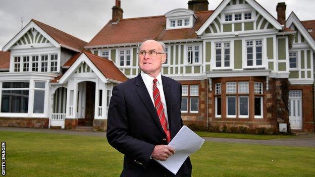 Henry Fairweather holds a media conference outside Muirfield Golf Club on March 14, 2017