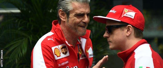 Ferrari team boss Maurizio Arrivabene and Kimi Raikkonen