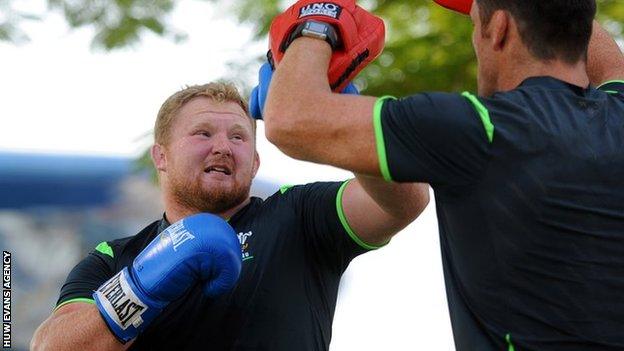 Samson Lee trains with Wales