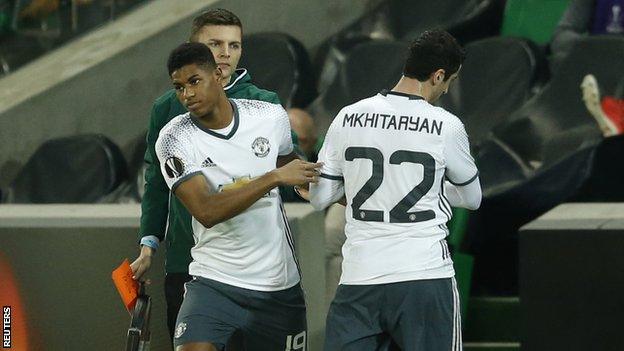 Marcus Rashford replaces the injured Henrikh Mkhitaryan