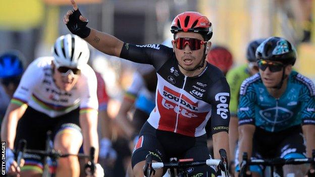 Caleb Ewan celebrates winning stage 11 of the 2020 Tour de France