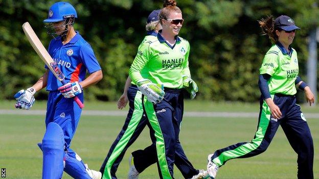 Ireland celebrate a Thailand wicket as they eased to victory in their opener in Utrecht on Saturday