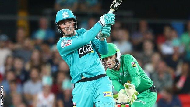 Brisbane Heat batsman Tom Banton plays a shot against Melbourne Stars in the Big Bash League