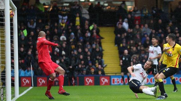 Harry Kane scores against Watford