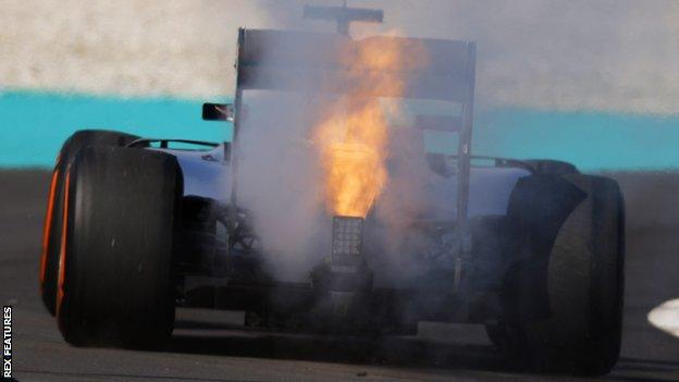 Lewis Hamilton's engine fails during the Malaysian Grand Prix