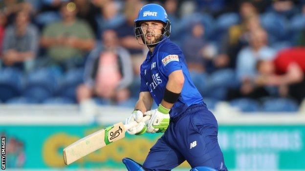 London Spirit batter Josh Inglis looks on after playing a shot